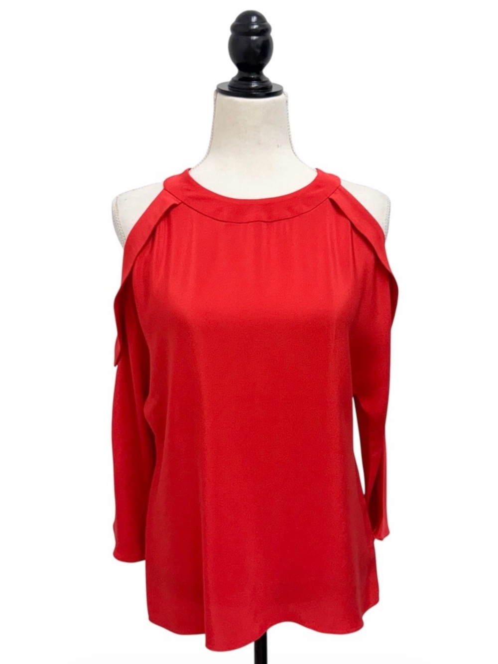 Ramy Brook New York Red Silk Cold Shoulder Jewel Neck Dolman 3/4 Sleeve Top S